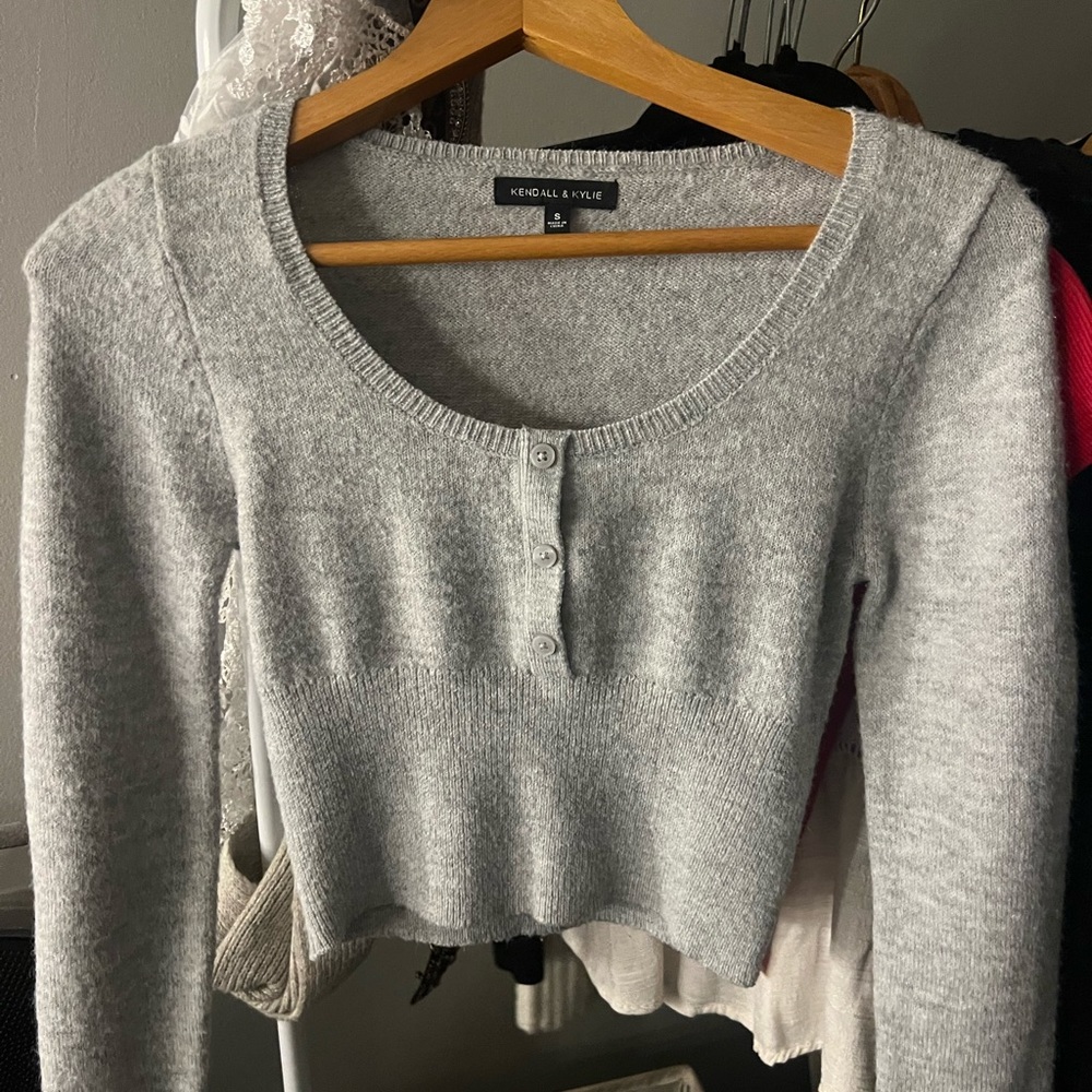 Gray Knit Cropped Sweater